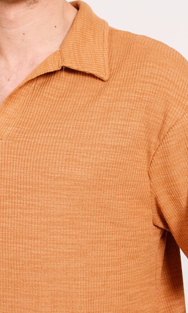 R205810 - Textured Rib Polo T-Shirt – Burnt Orange - Image 3