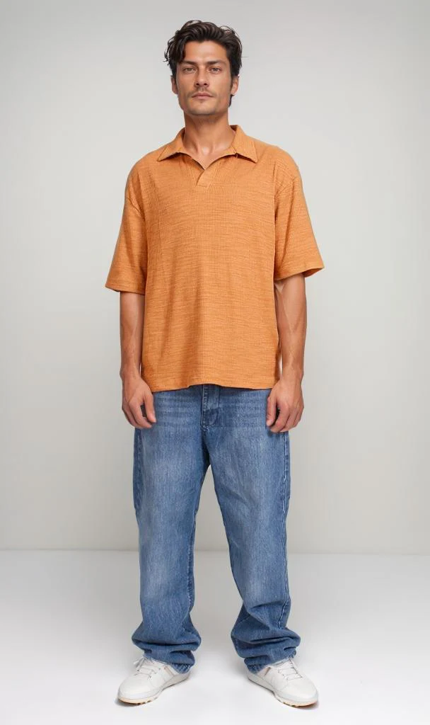R205810 - Textured Rib Polo T-Shirt – Burnt Orange - Image 4