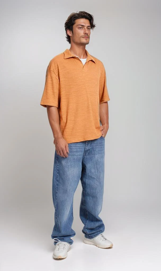 R205810 - Textured Rib Polo T-Shirt – Burnt Orange - Image 5
