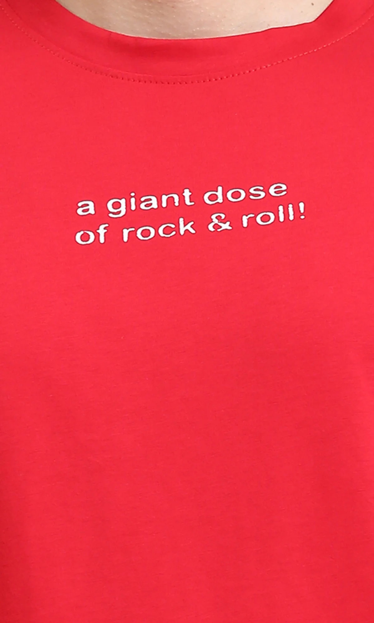 R205817 - Round Neck Printed Cotton Tee - Red - Image 3