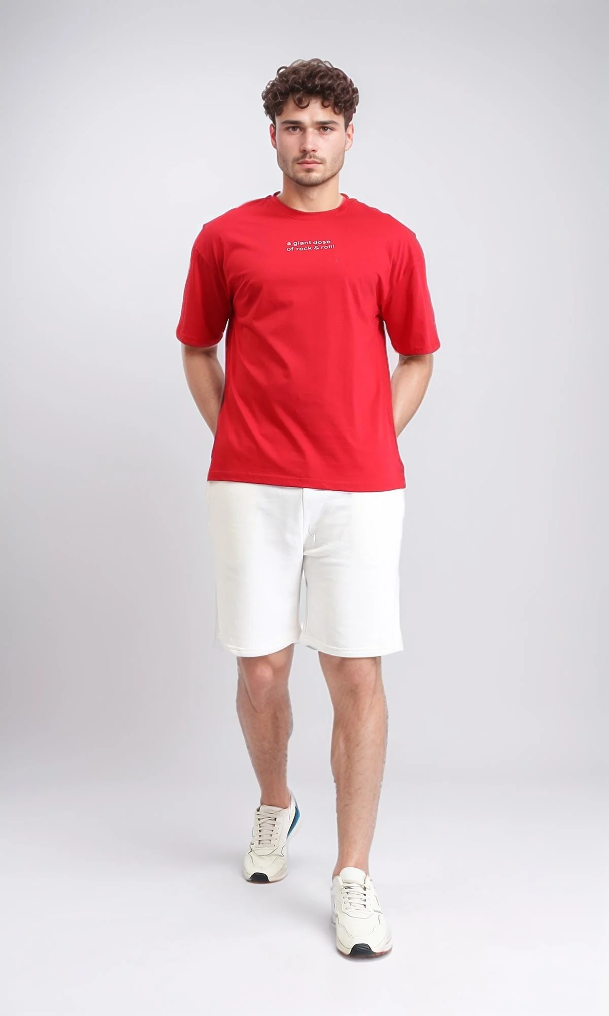 R205817 - Round Neck Printed Cotton Tee - Red - Image 4