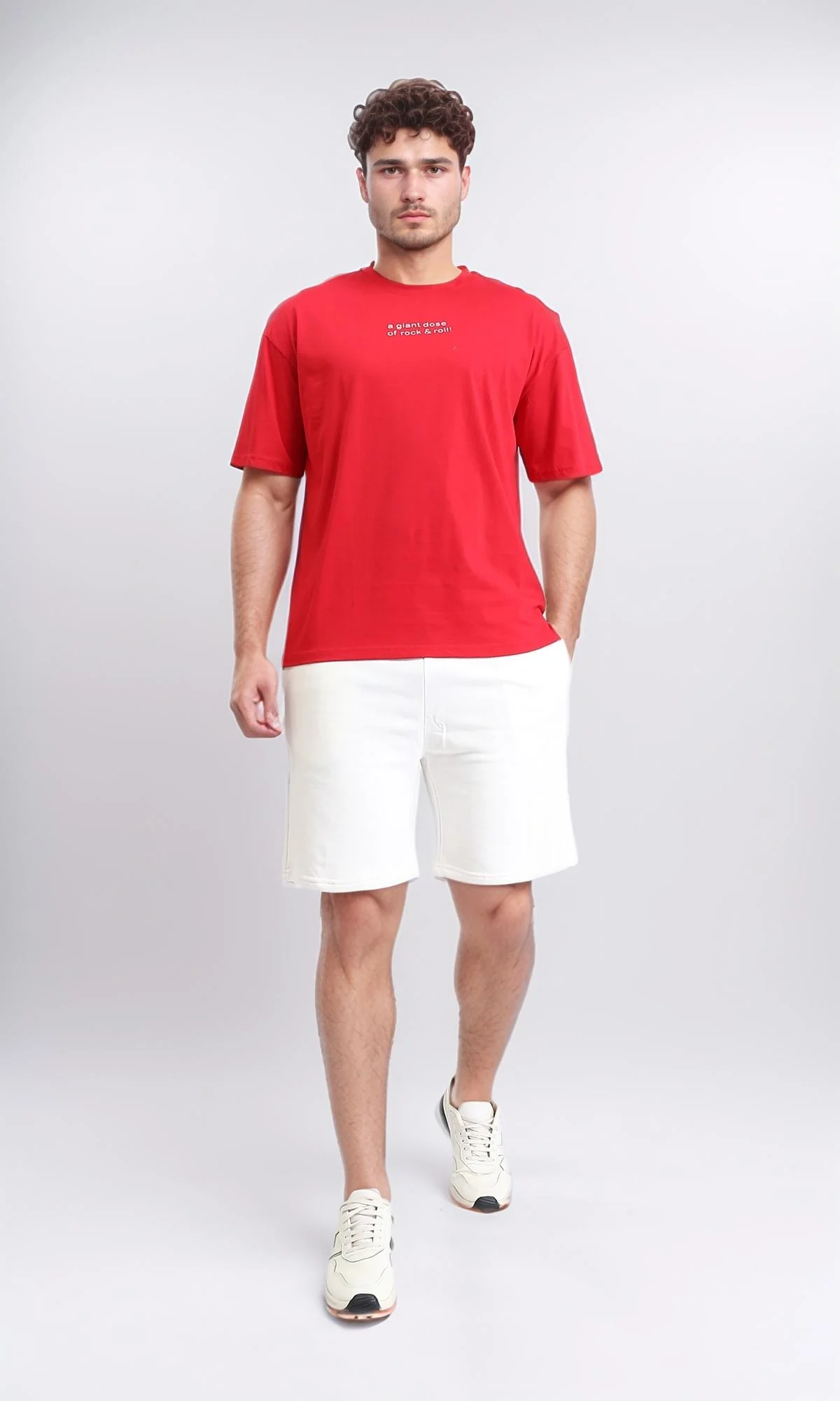 R205817 - Round Neck Printed Cotton Tee - Red - Image 5