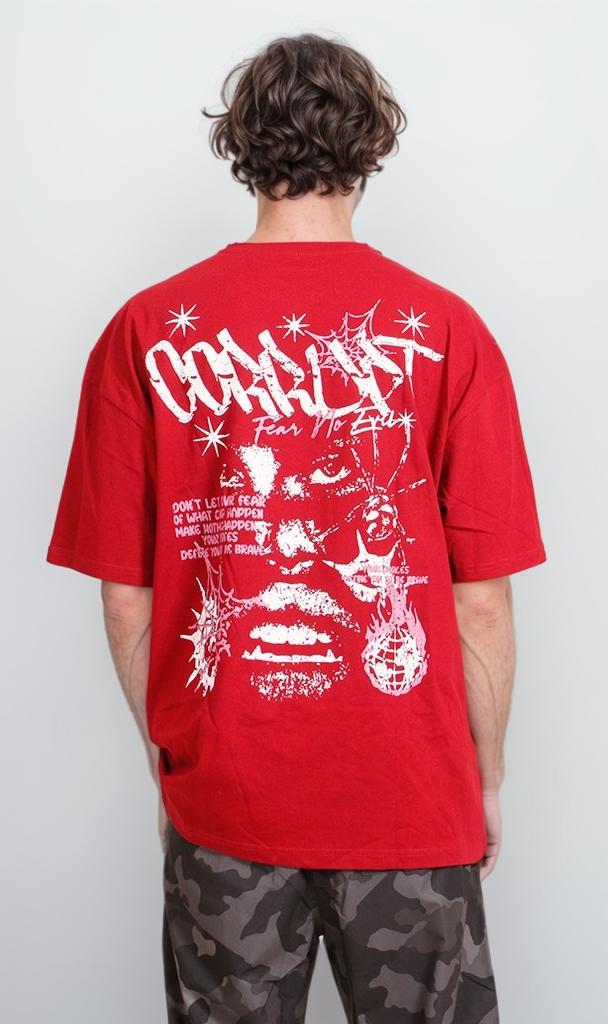 R205820 - Graphic Printed Oversized T-Shirt - Red - Image 2