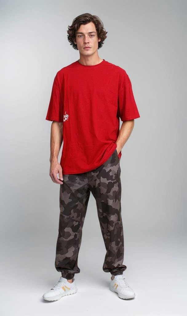 R205820 - Graphic Printed Oversized T-Shirt - Red - Image 4