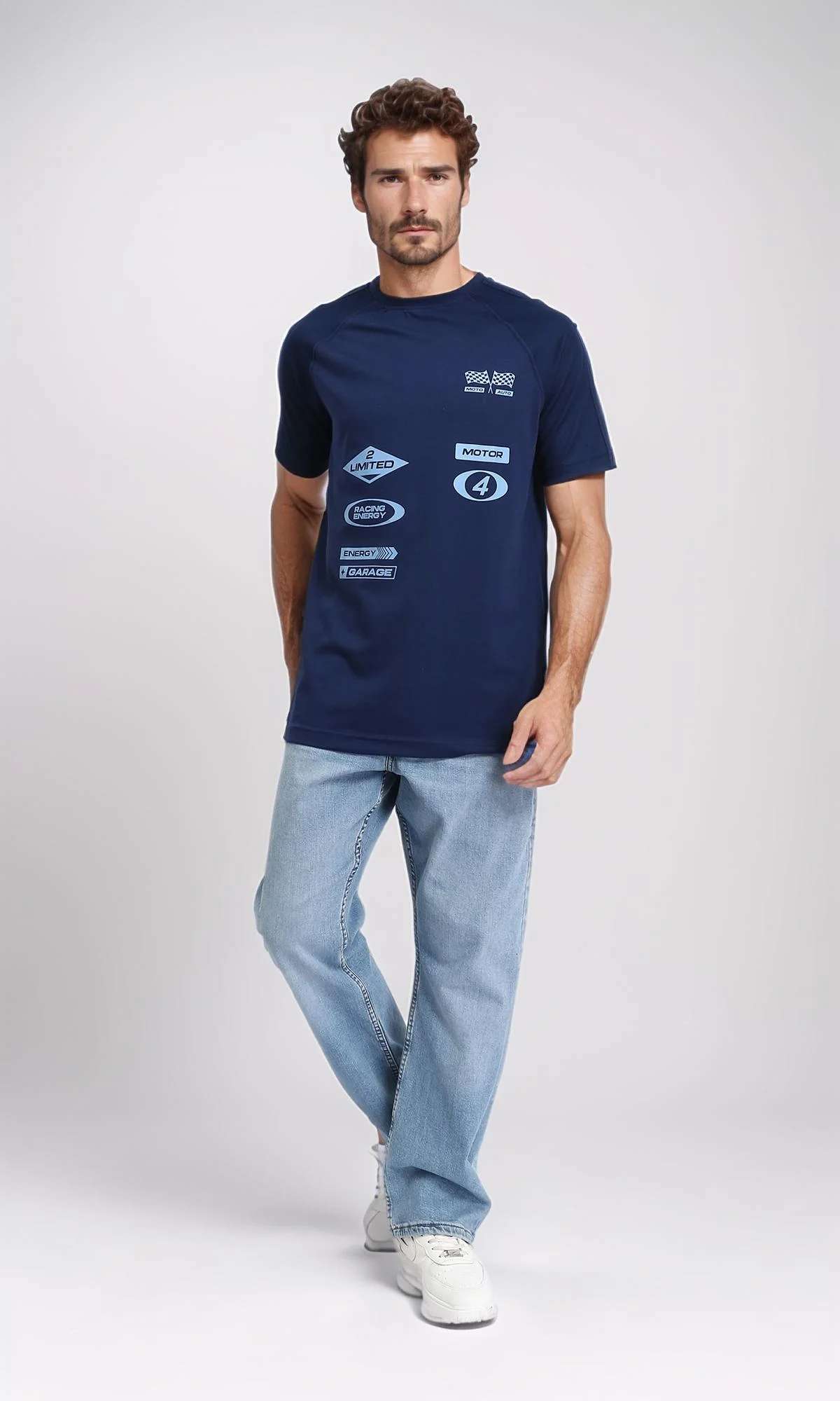 R205842 - Short Sleeves Printed Cotton Tee - Navy Blue - Image 4