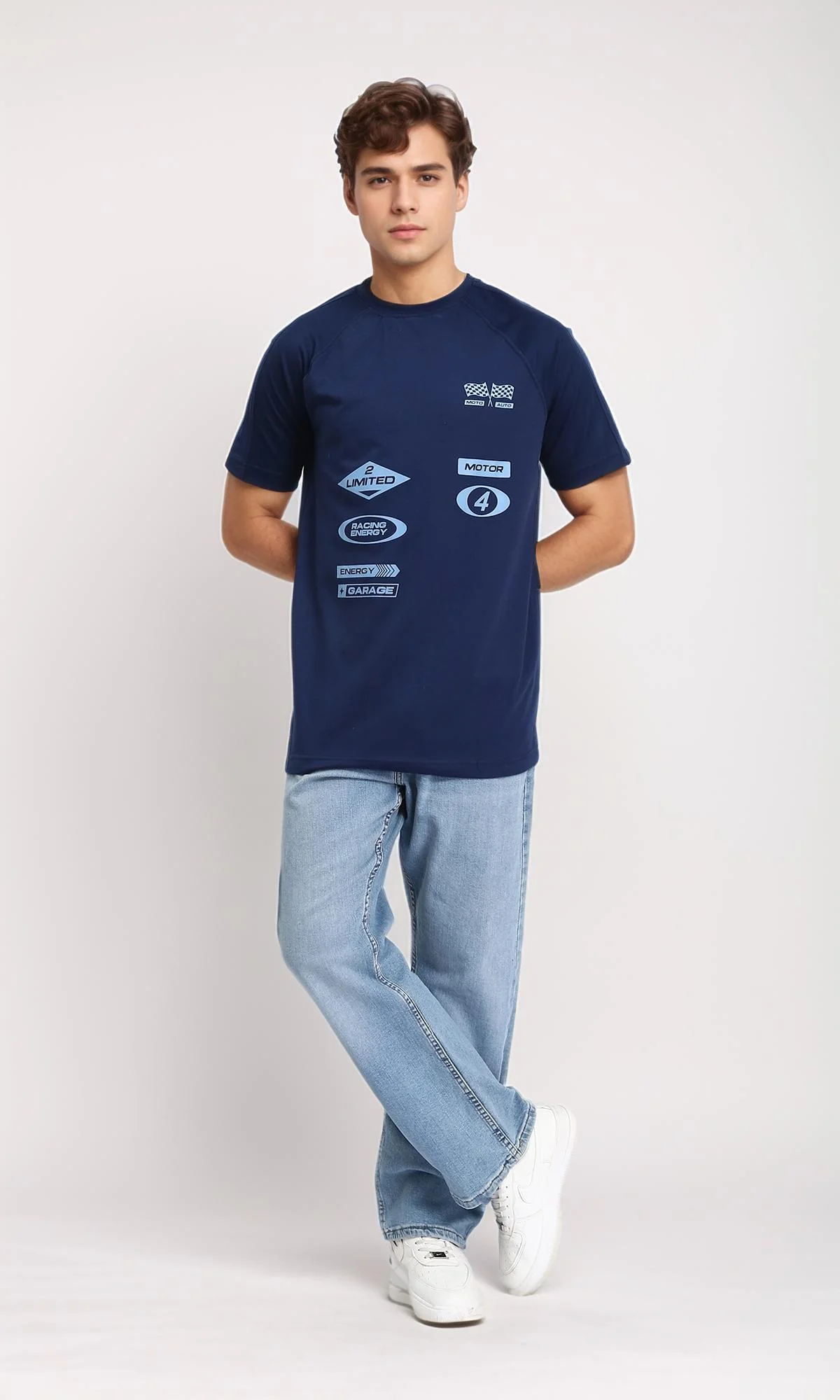 R205842 - Short Sleeves Printed Cotton Tee - Navy Blue - Image 5