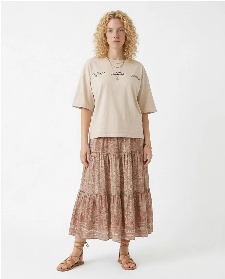 R205859 Ravin Unisex Oversized "World Famous Paintings" Cat Graphic T-Shirt – Stone Beige - Image 5