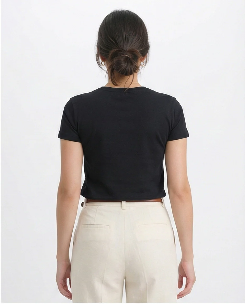 R205860 - Short Sleeves Solid Basic Tee - Black - Image 2
