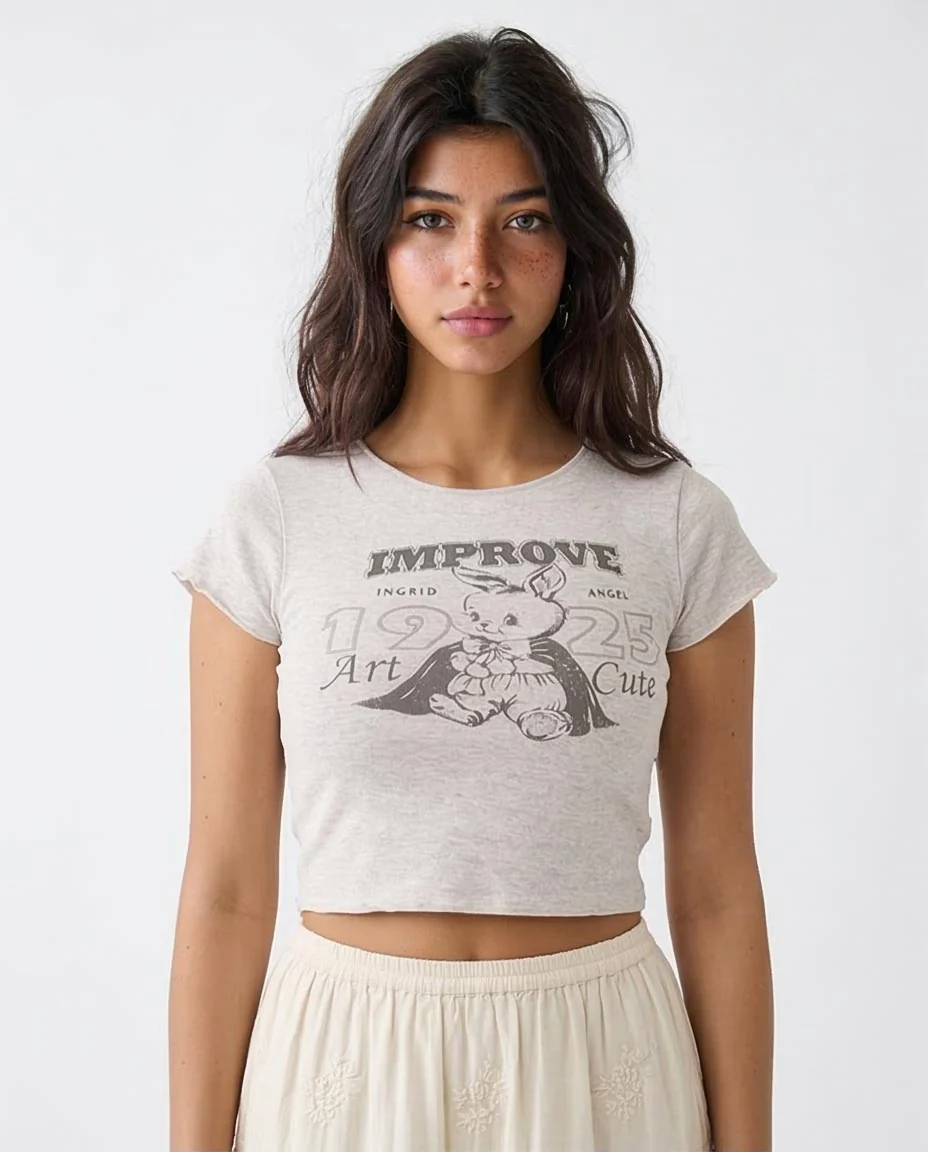 Ravin | Women’s "Improve" Graphic Baby Tee – Light Grey Marl - R205868