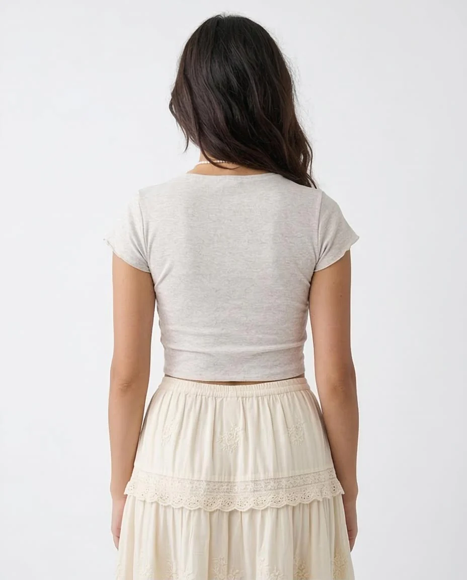 Ravin | Women’s "Improve" Graphic Baby Tee – Light Grey Marl - R205868 - Image 2
