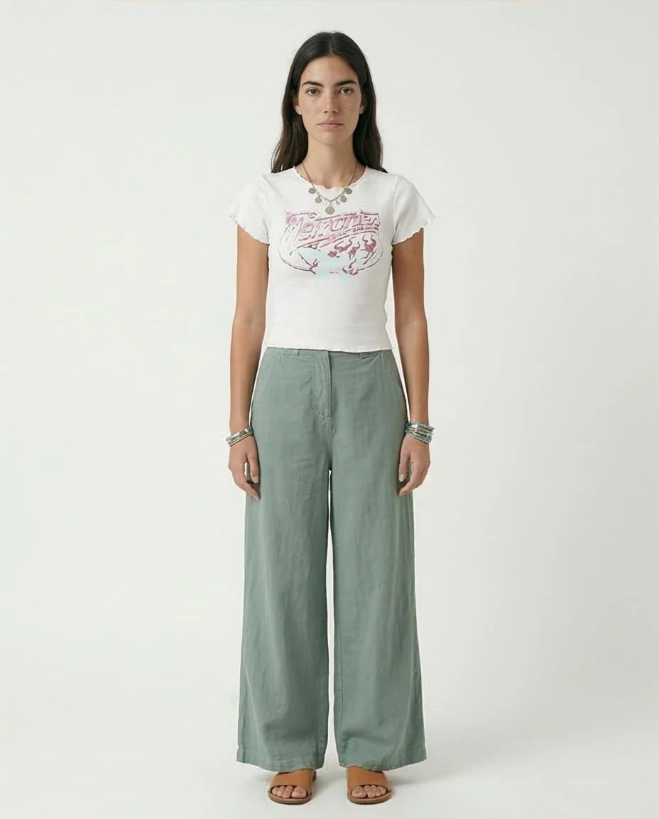 Ravin Women's "Memories" Graphic Baby Tee – Lettuce-Edge Ribbed Crop Top - White - R205870 - Image 3