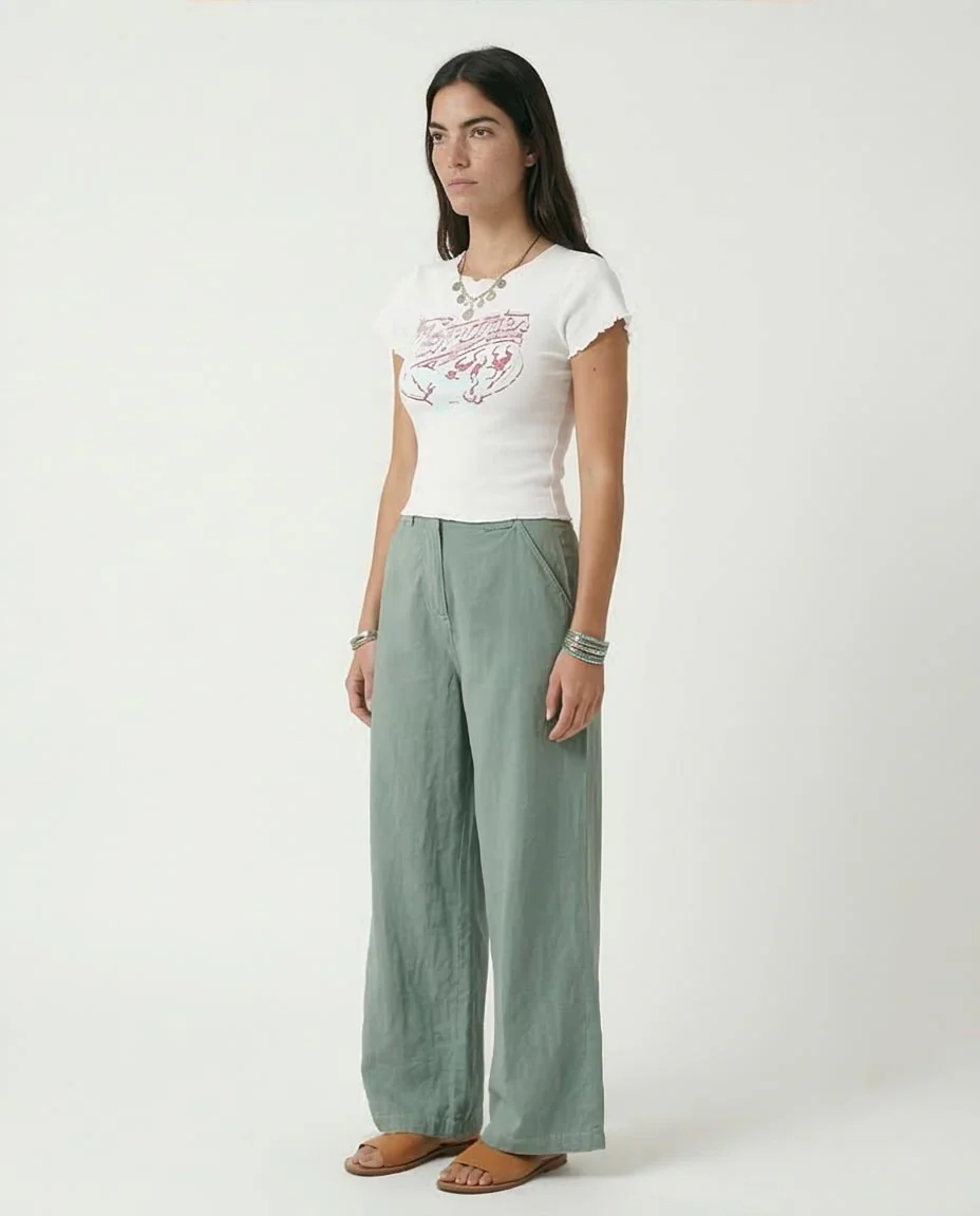 Ravin Women's "Memories" Graphic Baby Tee – Lettuce-Edge Ribbed Crop Top - White - R205870 - Image 5