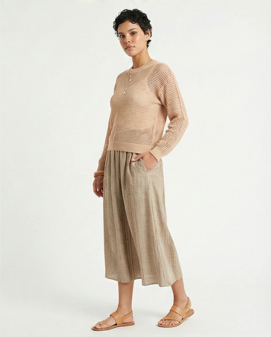R205967-R205967 - Open Knit Pullover - Peach - Image 4