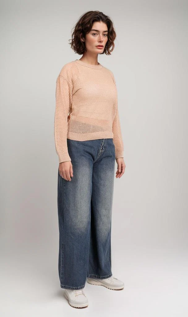 R205967-R205967 - Open Knit Pullover - Peach - Image 5