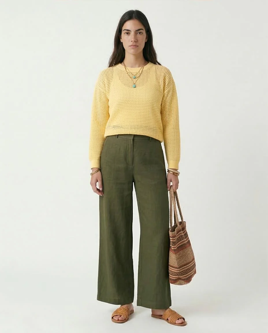 Ravin Women's Open-Knit Mesh Crew Neck Sweater - Pastel Yellow - R205969 - Image 3