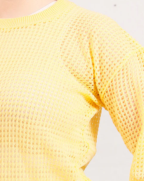 Ravin Women's Open-Knit Mesh Crew Neck Sweater - Pastel Yellow - R205969 - Image 4