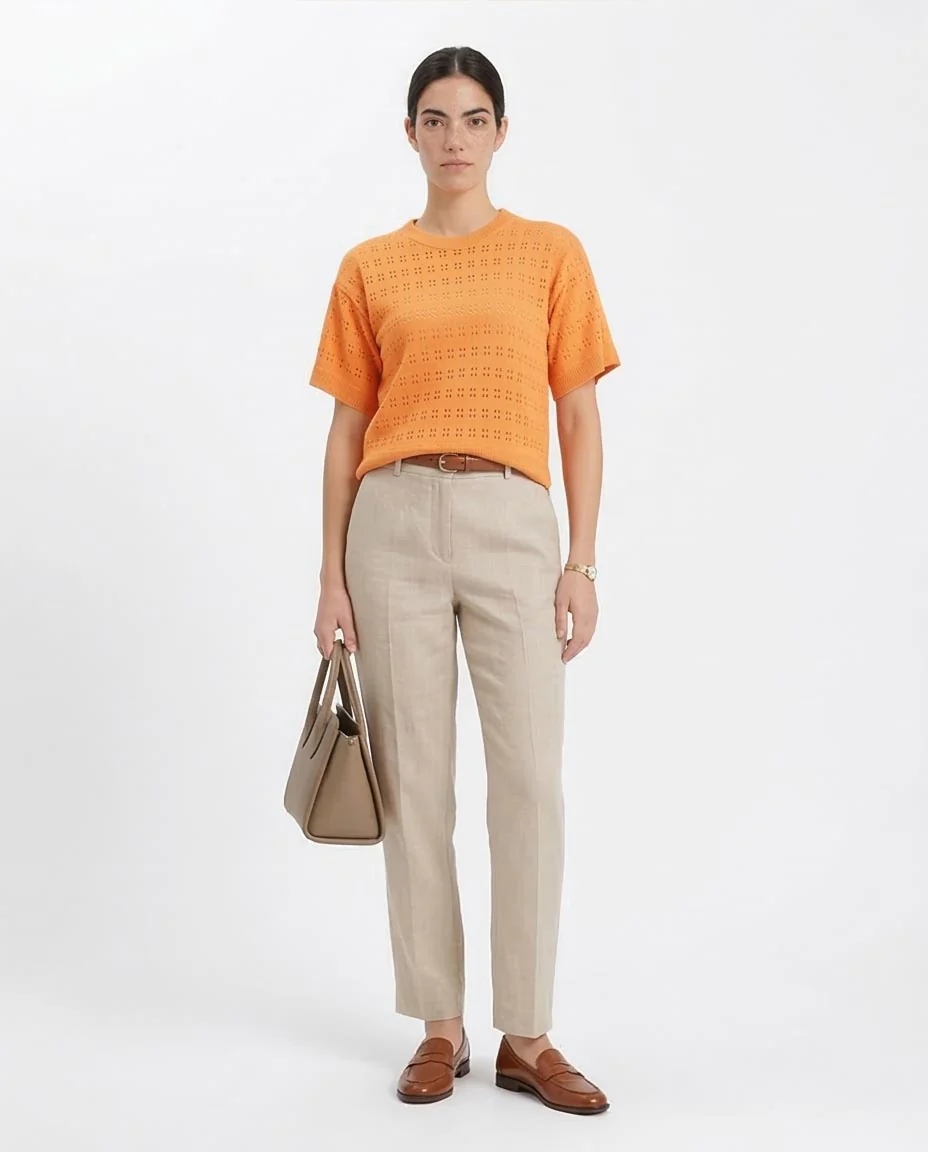 Ravin Women’s Pointelle Knit Crewneck Sweater – Apricot - R205972 - Image 3