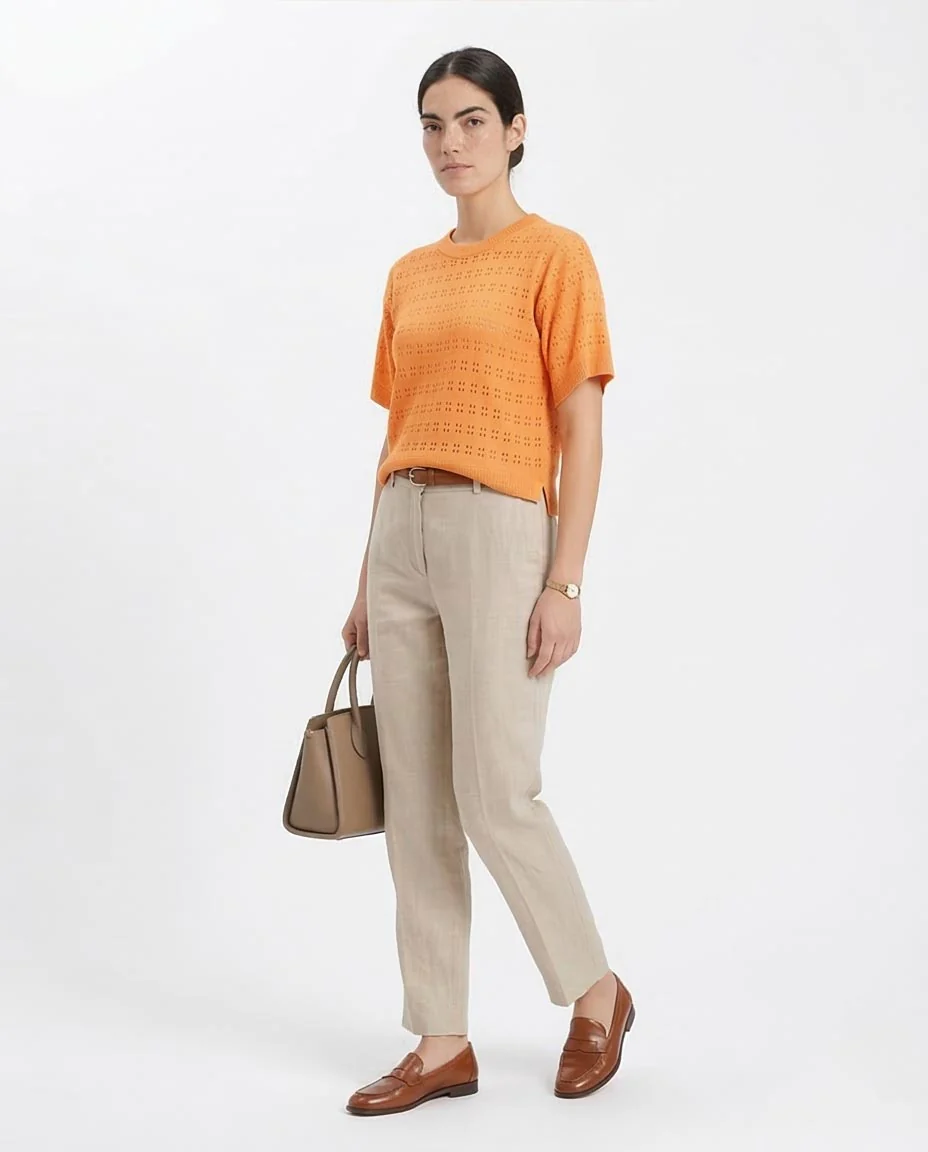 Ravin Women’s Pointelle Knit Crewneck Sweater – Apricot - R205972 - Image 5