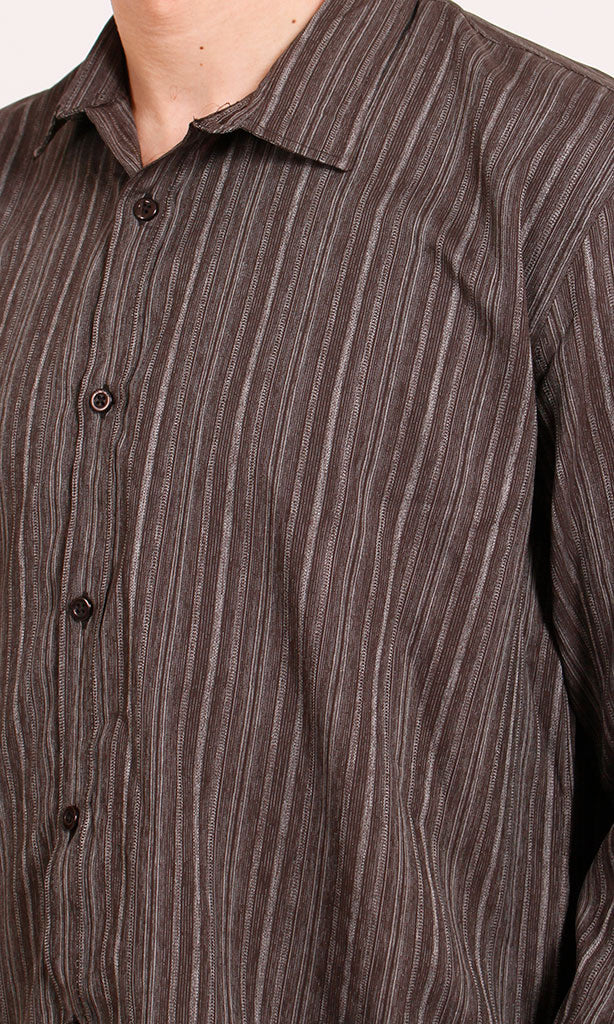 R206061 - Striped Poplin Button-Up Shirt - Black & White - Image 3