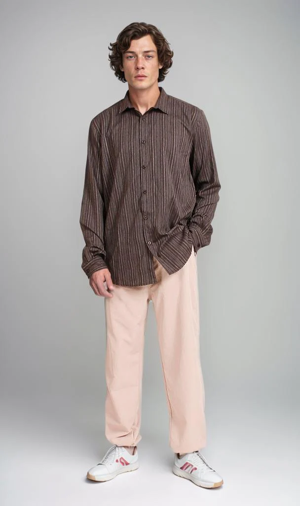 R206061 - Striped Poplin Button-Up Shirt - Black & White - Image 4