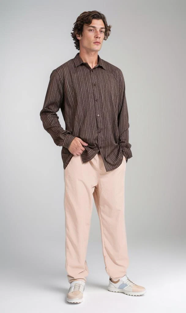 R206061 - Striped Poplin Button-Up Shirt - Black & White - Image 5