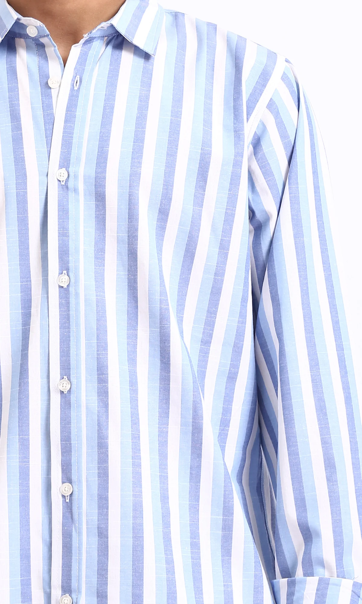 R206110 - Long Sleeves Striped Casual Shirt - Steel Blue & White - Image 3