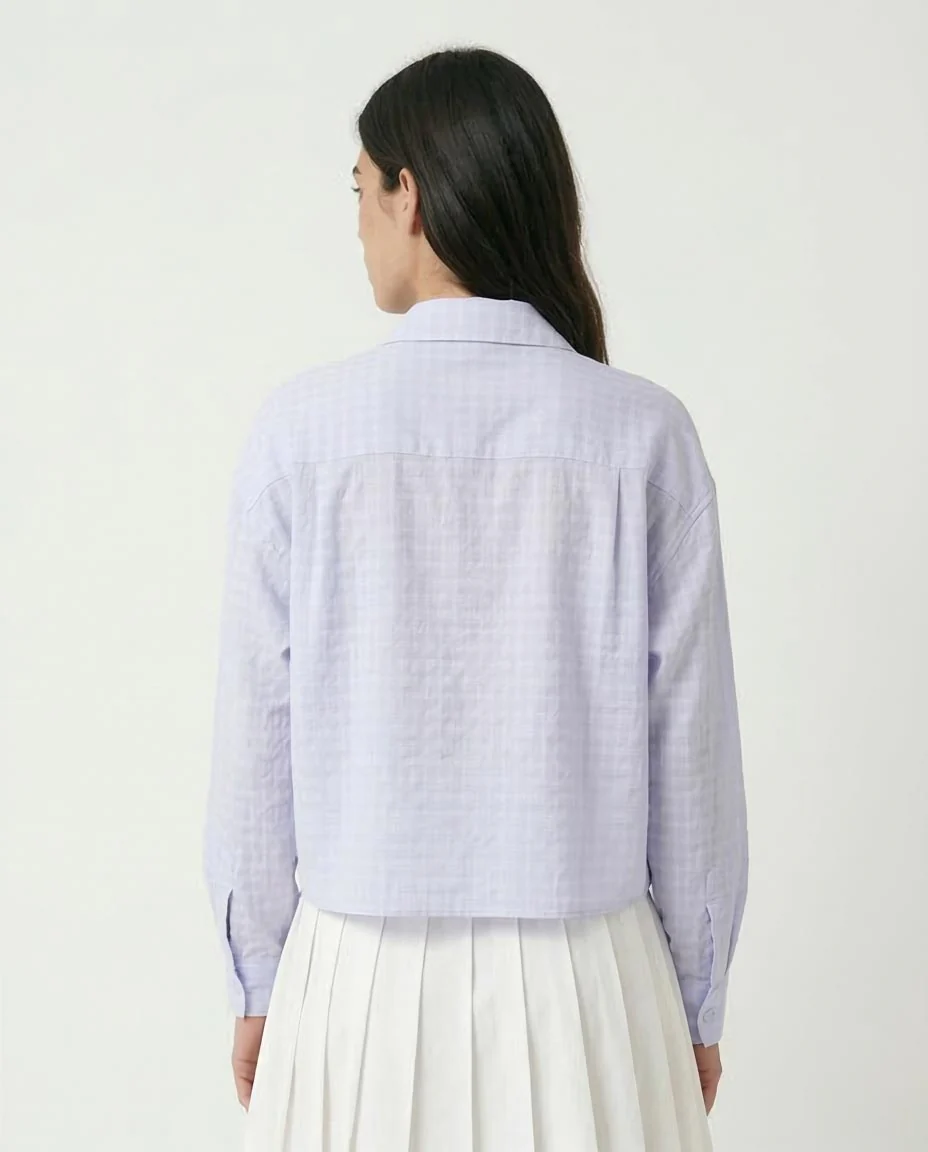 RAVIN Women’s Cropped Seersucker Grid Button-Down Shirt – Lavender - R206356 - Image 2