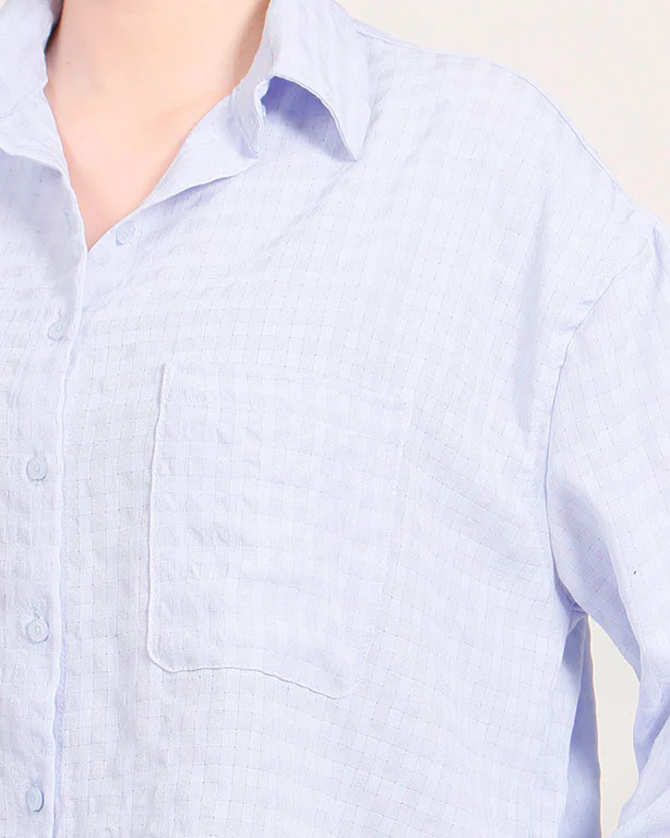 RAVIN Women’s Cropped Seersucker Grid Button-Down Shirt – Lavender - R206356 - Image 4