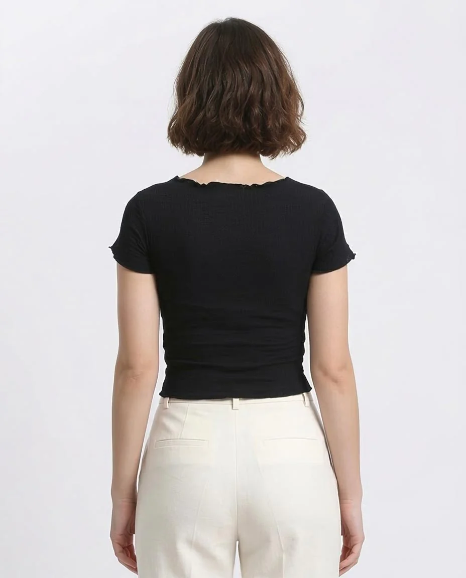 Ravin Women's Lettuce-Trim Ribbed Crop Top - Black - R206378 - Image 2
