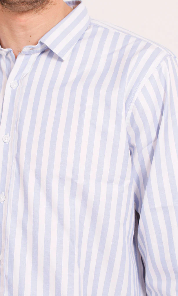 R206385 - Striped Ready Garment Button-Up Shirt - Light Blue & White - Image 3