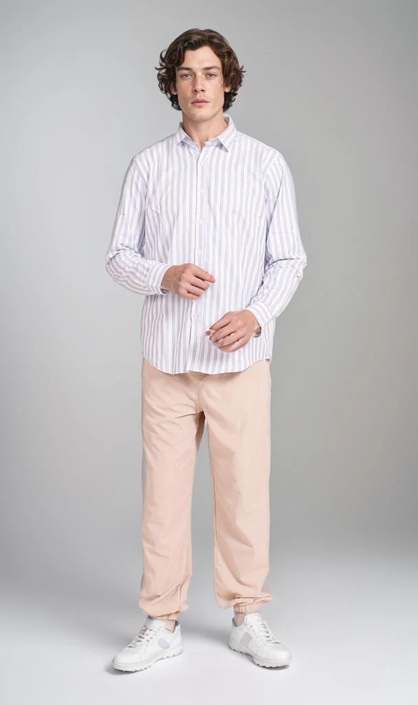 R206385 - Striped Ready Garment Button-Up Shirt - Light Blue & White - Image 4