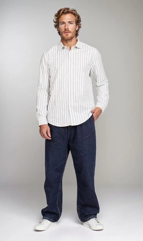 R206386-R206386 - Striped Button-Up Shirt - Off-White - Image 4