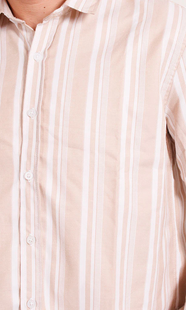 R206392 - Striped Button-Up Shirt - Light Pink & White - Image 3