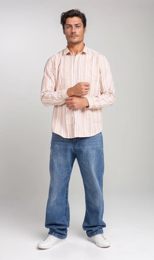 R206392 - Striped Button-Up Shirt - Light Pink & White - Image 4