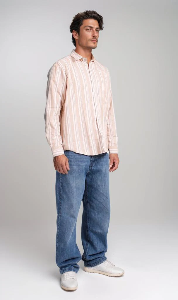 R206392 - Striped Button-Up Shirt - Light Pink & White - Image 5