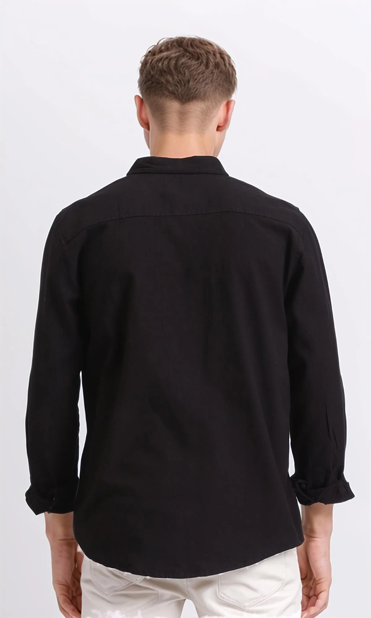 R206397 - Solid Long Sleeves Regular Fit Shirt - Black - Image 2