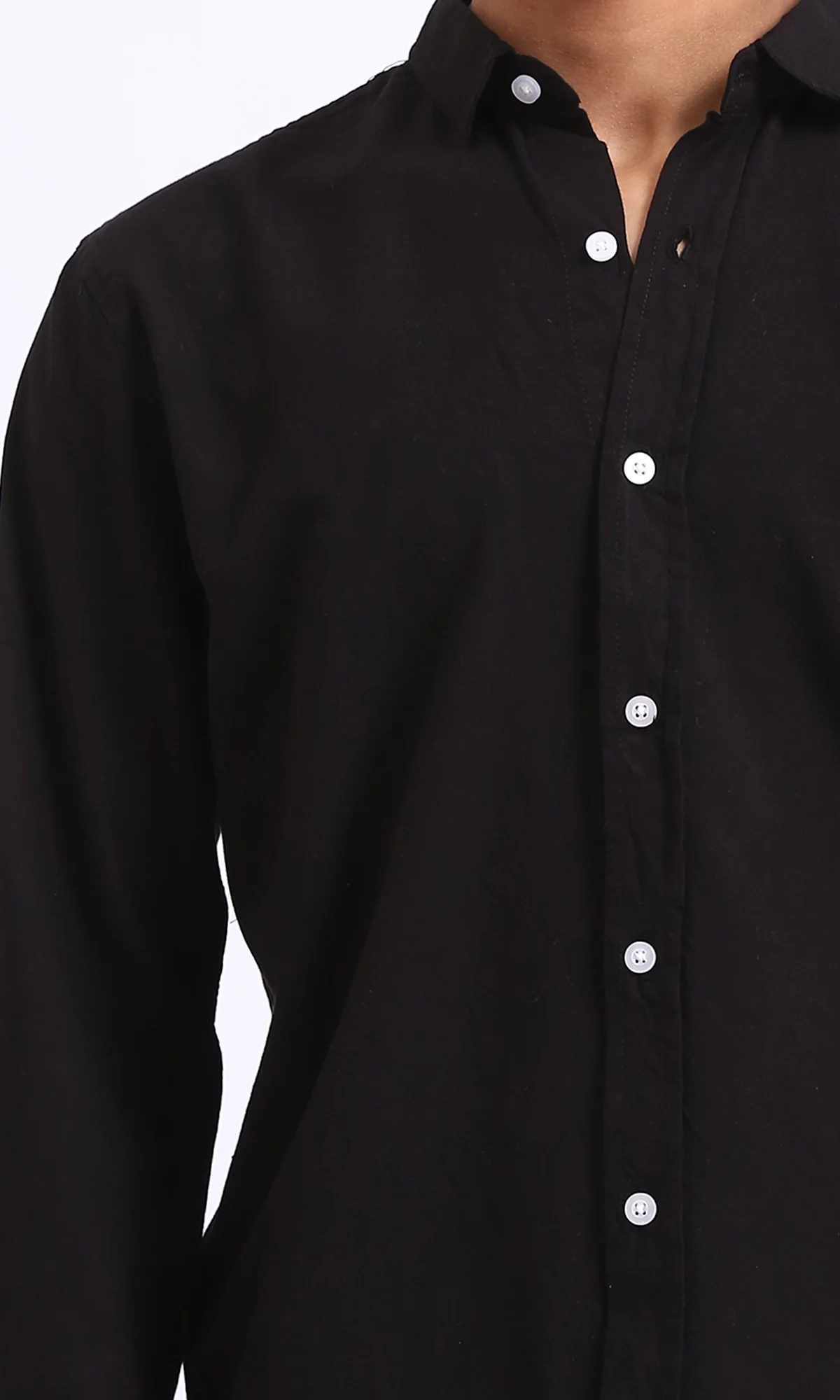 R206397 - Solid Long Sleeves Regular Fit Shirt - Black - Image 3
