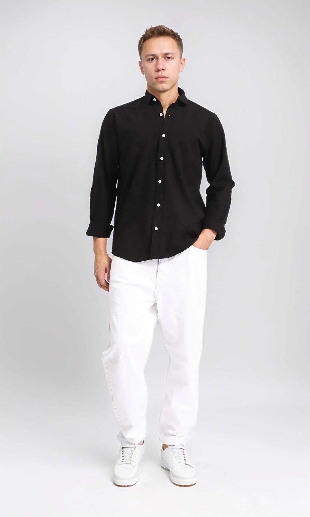 R206397 - Solid Long Sleeves Regular Fit Shirt - Black - Image 4
