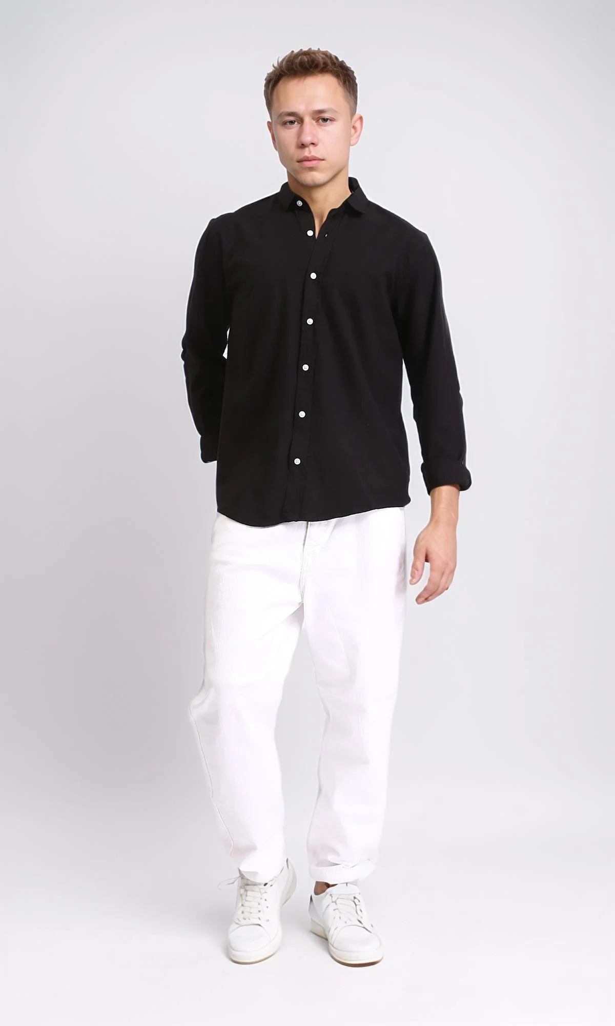 R206397 - Solid Long Sleeves Regular Fit Shirt - Black - Image 5