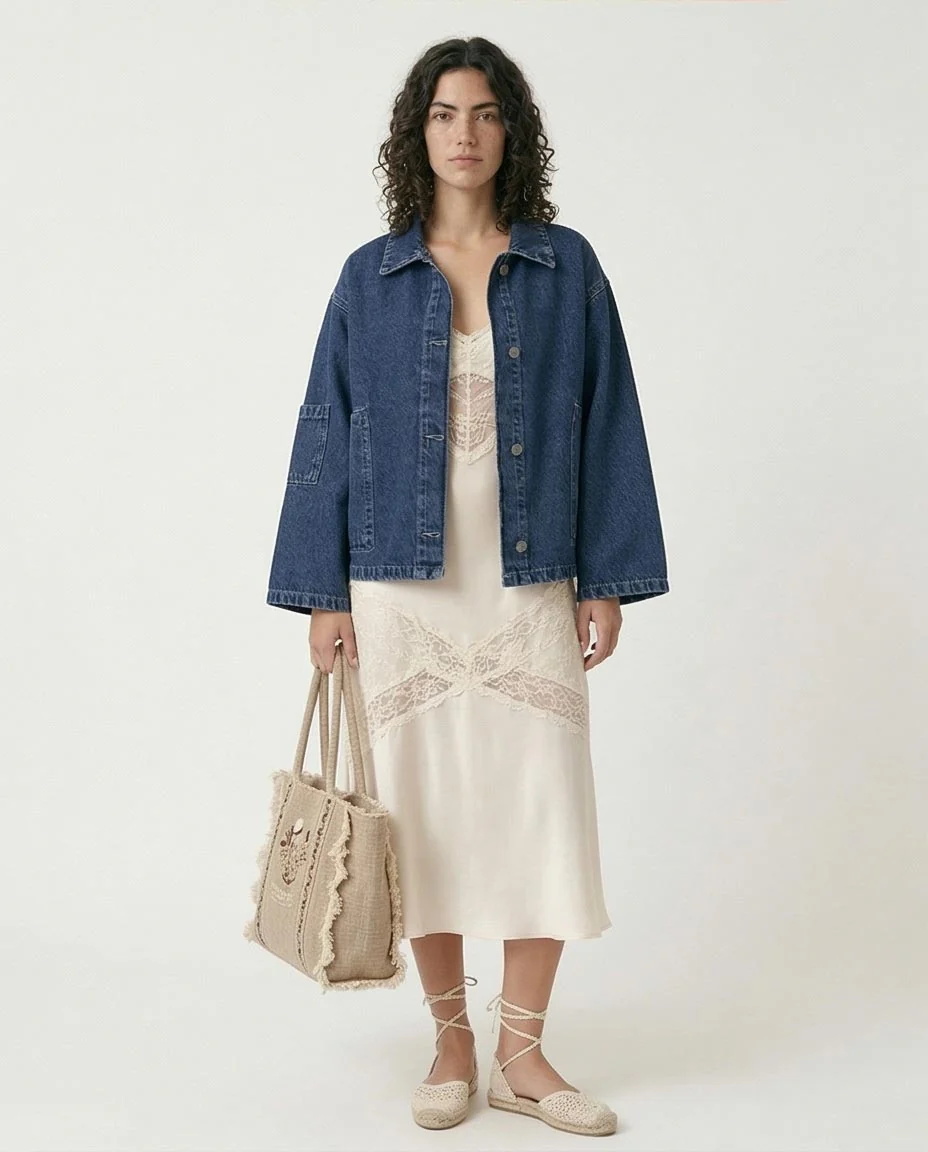 Ravin | Oversized Utility Denim Trucker Jacket - Navy Blue - R206401 - Image 4