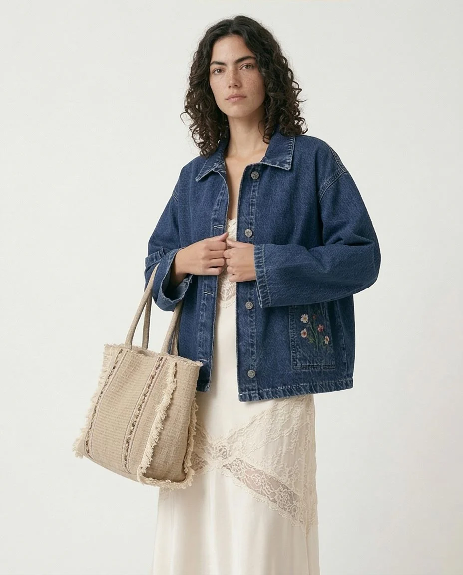 Ravin | Oversized Utility Denim Trucker Jacket - Navy Blue - R206401 - Image 5