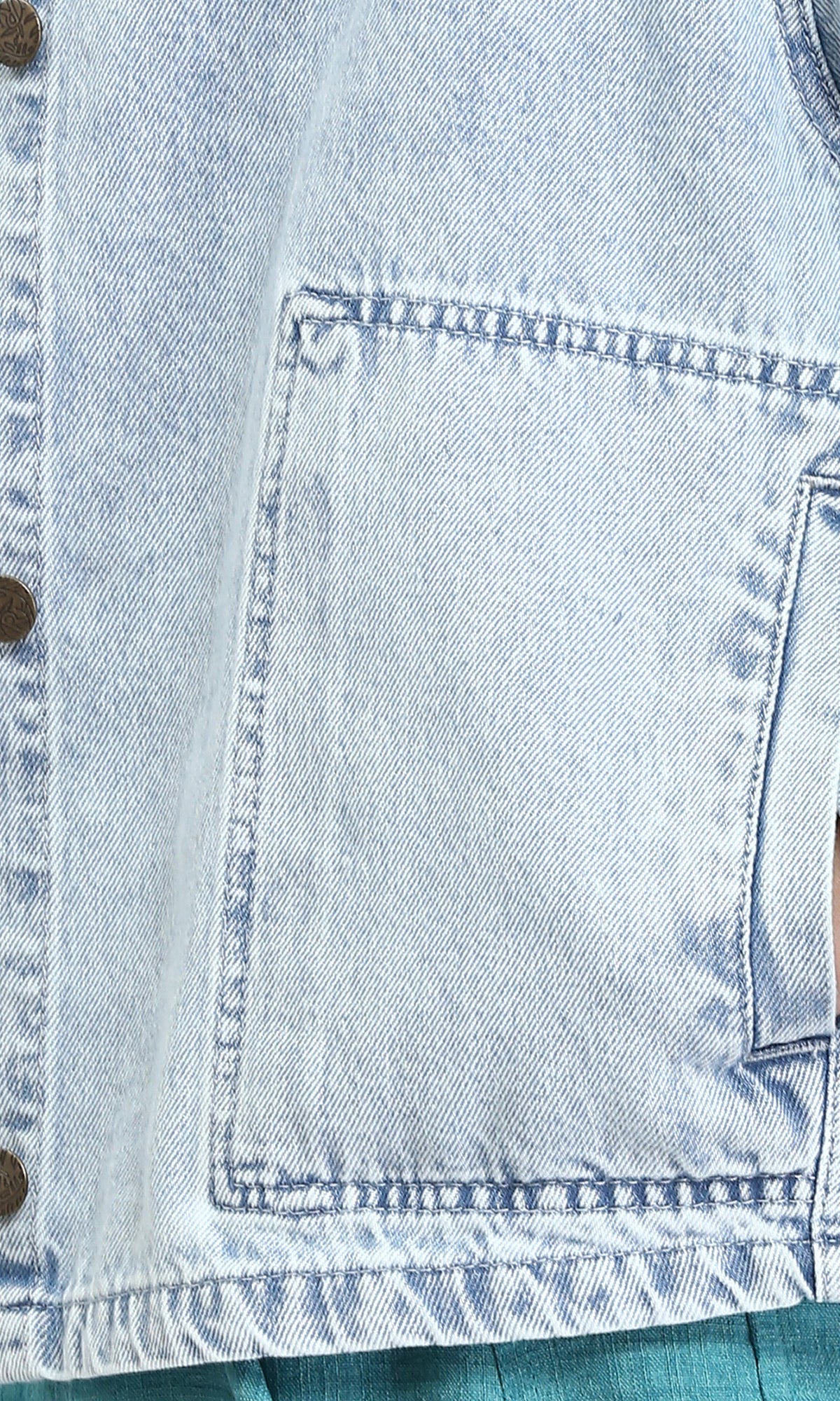 R206402 - Wide Long Sleeves Denim Jacket - Ice Blue - Image 3