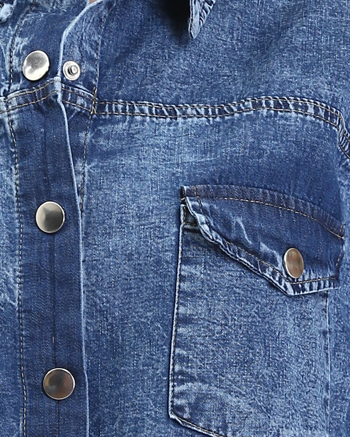 Ravin Acid-Wash Oversized Denim Shirt with Single Flap Pocket – Indigo Blue - R206407 - Image 4