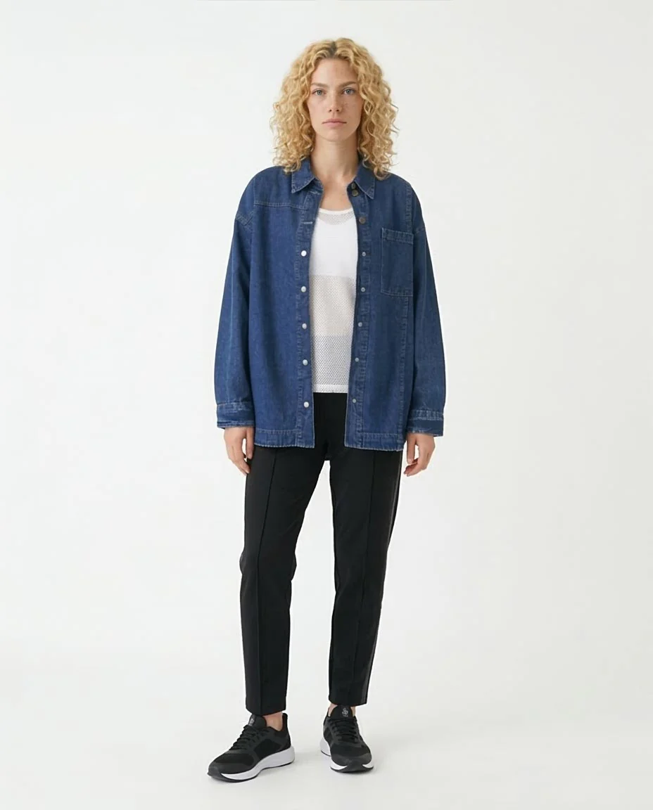 Ravin Oversized Indigo Denim Shacket with Box Pleat Detail - R206408 - Image 3