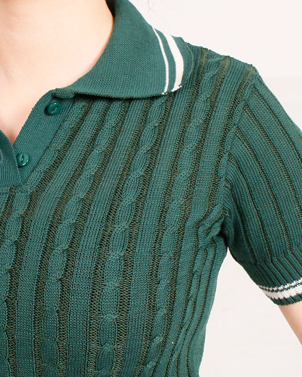 Ravin Women's Cable-Knit Short Sleeve Polo Sweater – Forest Green -R206417 - Image 4