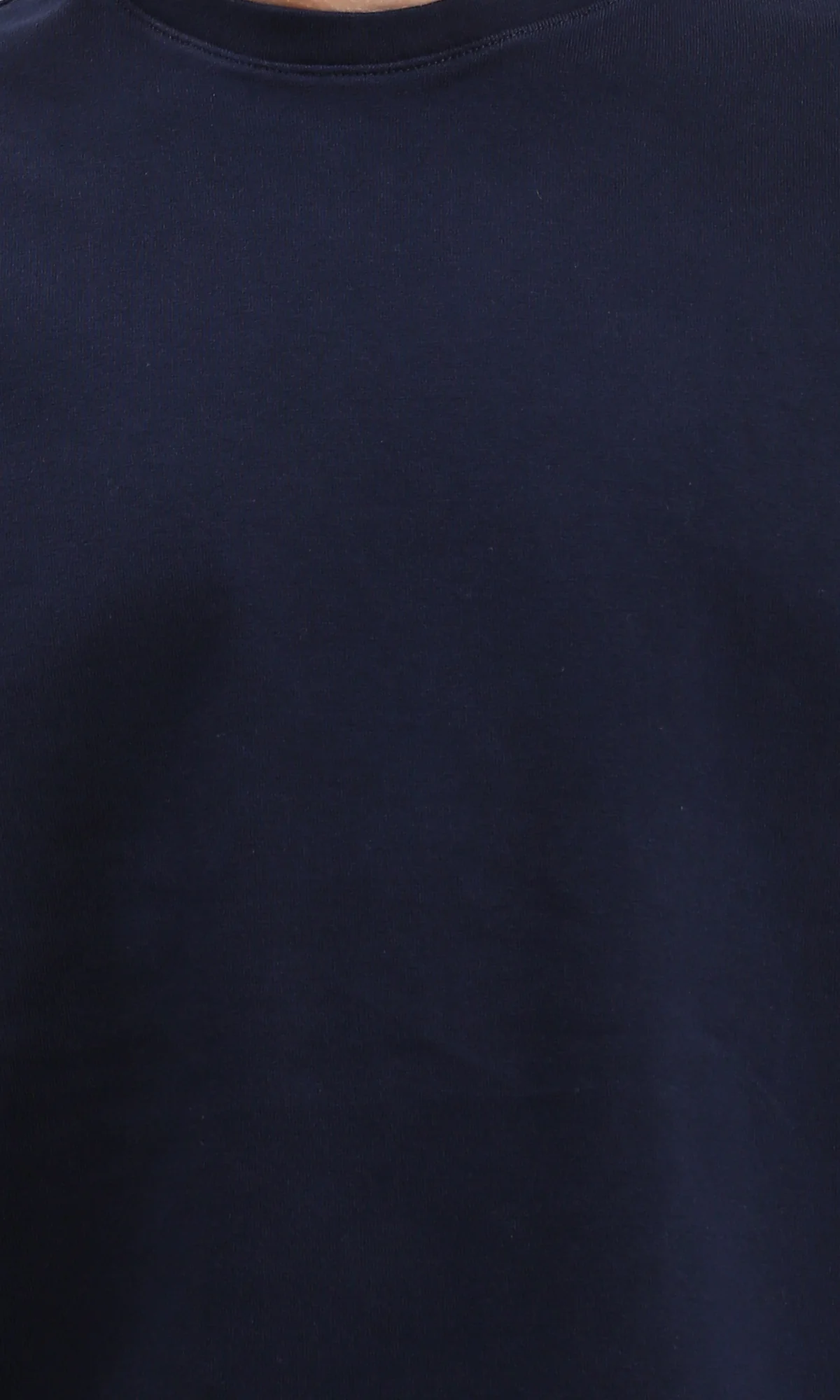 R206498 - Round Neck Elbow Sleeves Cotton Tee - Navy Blue - Image 3