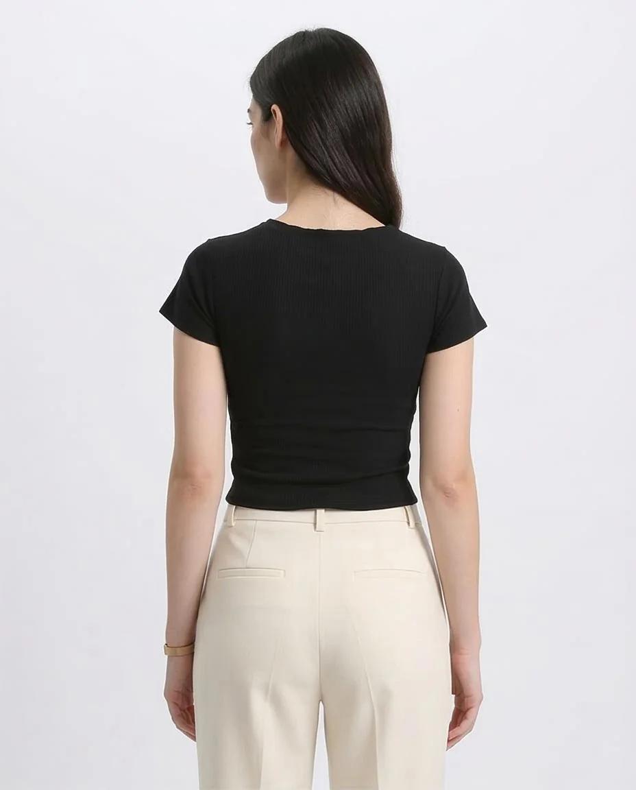 Ravin Women's Essential Ribbed Crew Neck Crop Top - Black - R206518 - Image 2