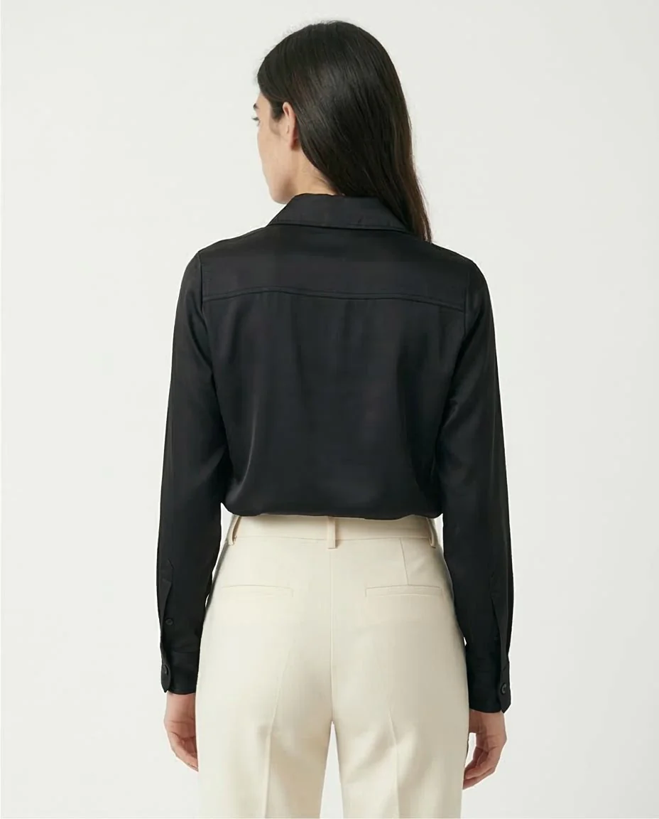 Ravin Women’s Sateen Finish Long-Sleeve Button-Down Shirt — Black - R206564 - Image 2