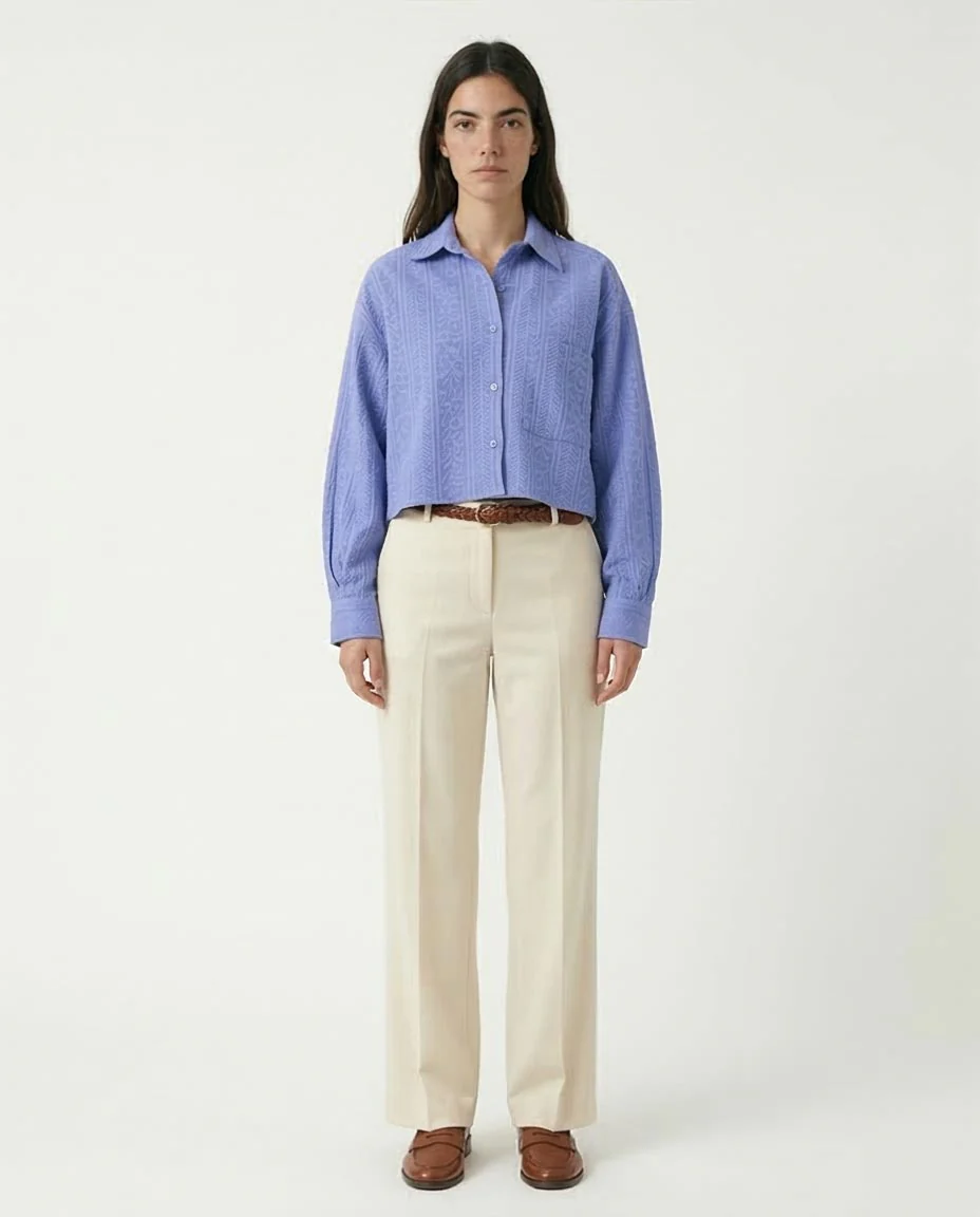 Ravin Textured Jacquard Cropped Shirt – Cornflower Blue - R206565 - Image 3