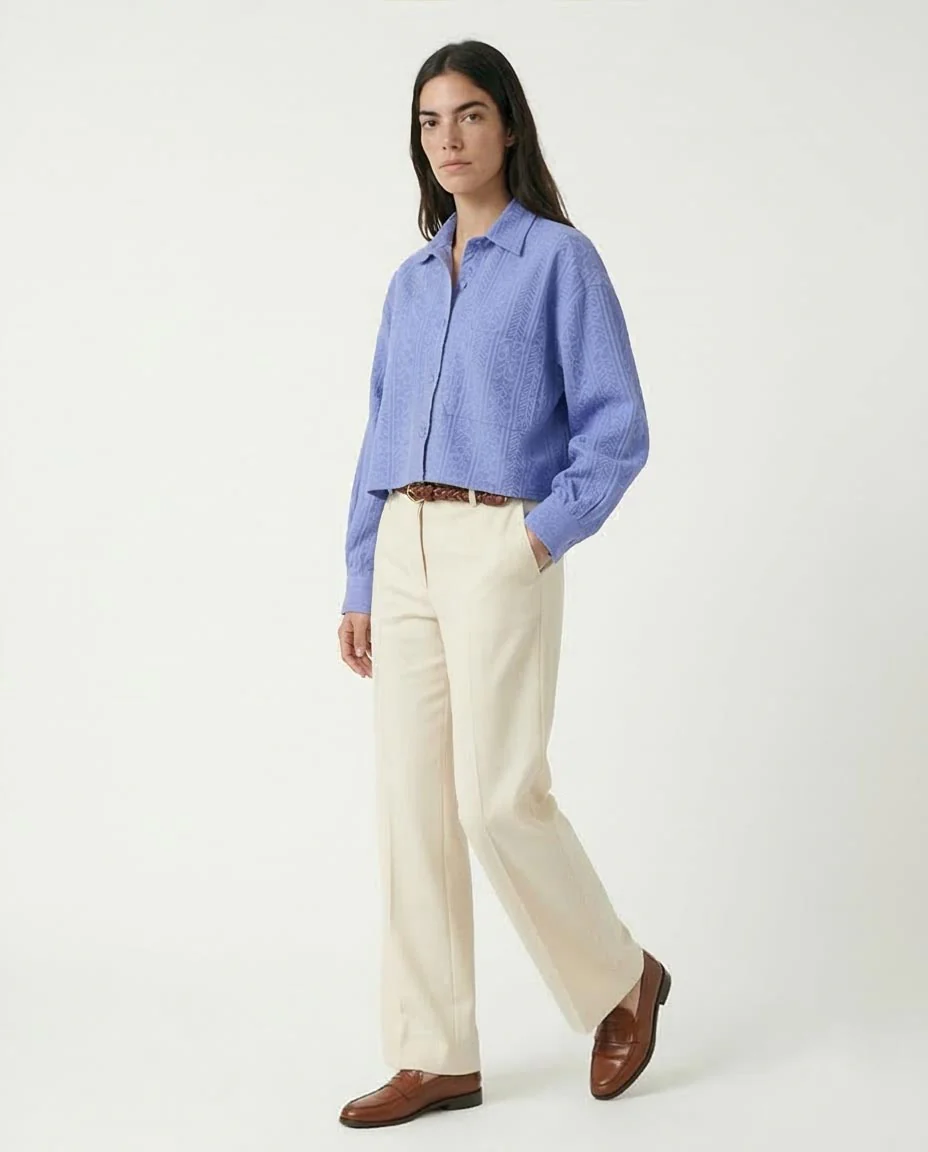 Ravin Textured Jacquard Cropped Shirt – Cornflower Blue - R206565 - Image 5